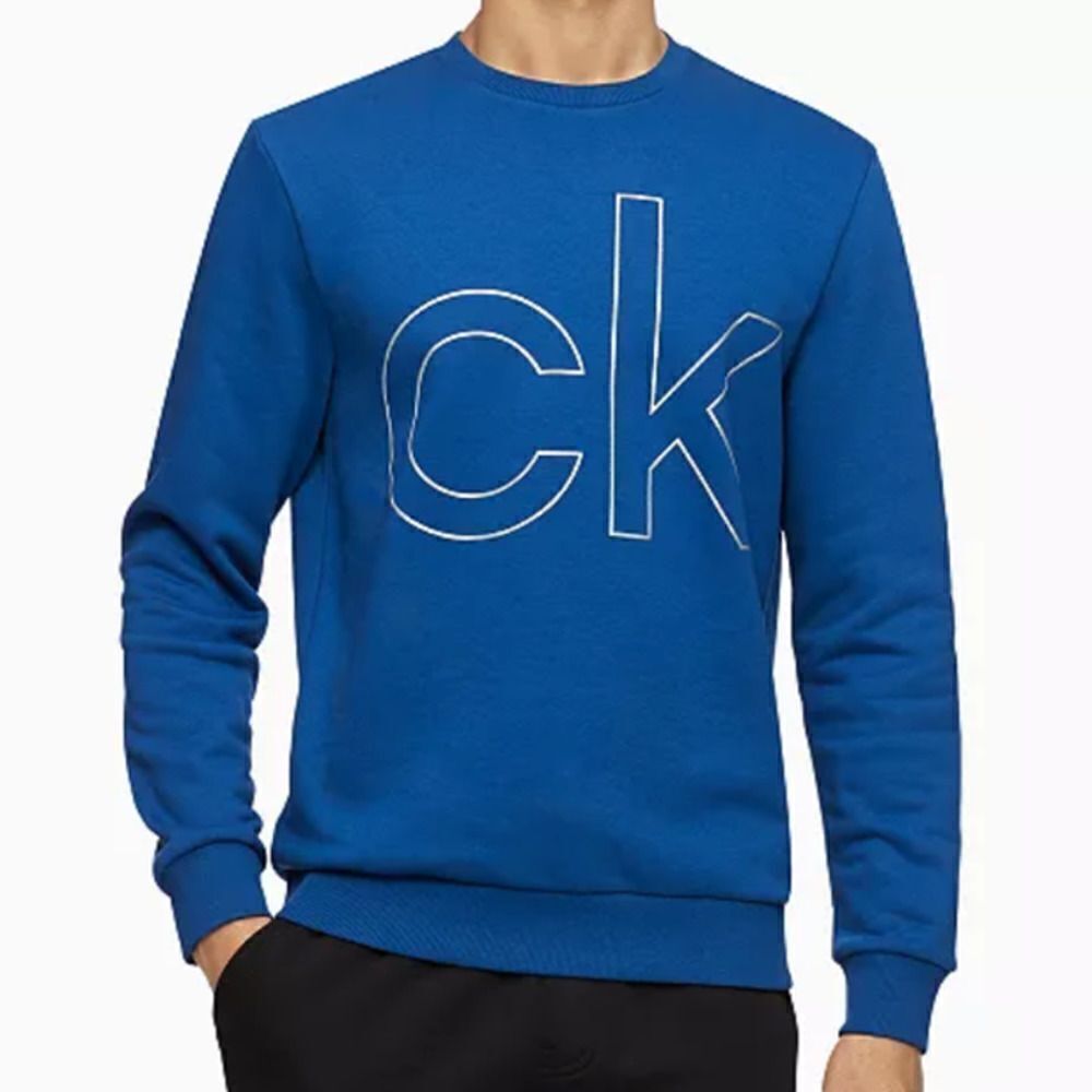 Calvin Klein Metallic Logo Print Crewneck Sweatshirt Blue XL